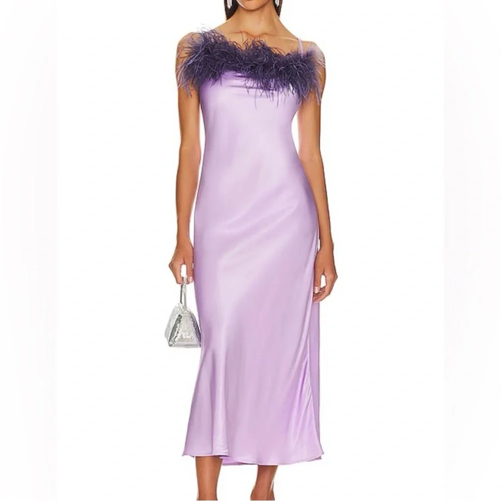 Sleeper Boheme Slip Dress with Feathers in Lilac - Picture 1 of 4